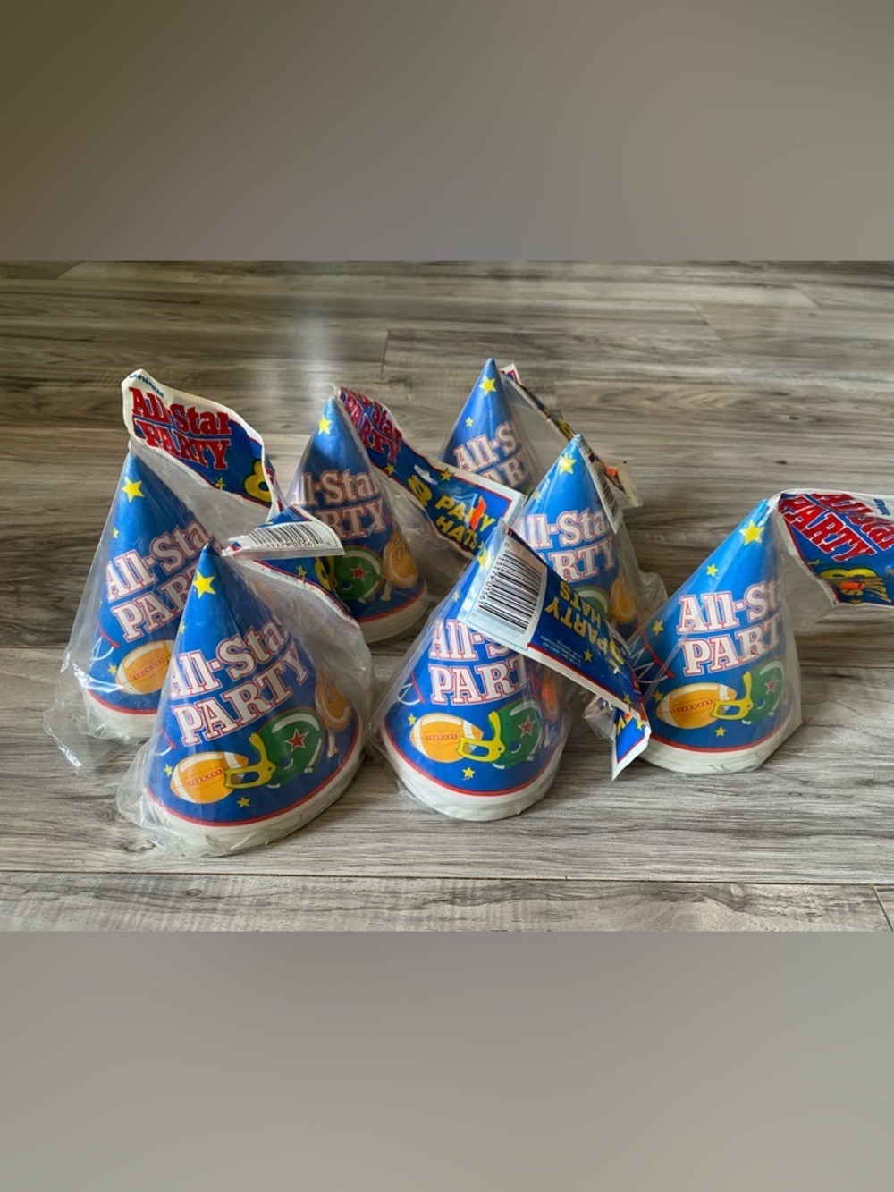 Set Of 7 Unopened Sports Themed Party Hats Total 56 Vintage 1987 90s 80s Retro